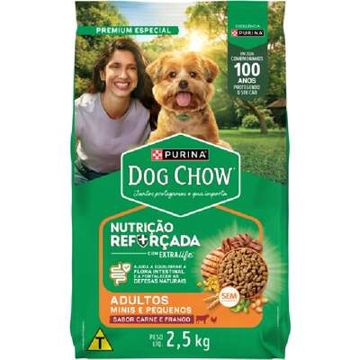 Ração Seca Nestlé Purina Dog Chow Extra Life Cães Adultos Carne, Frango e Arroz Raças Mini e Pequenas
