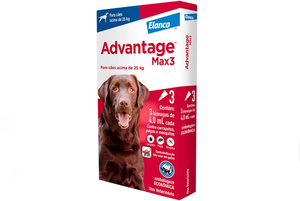 Antipulgas e Carrapatos Elanco Advantage MAX3 para Cães Acima de 25Kg - 3 Pipetas