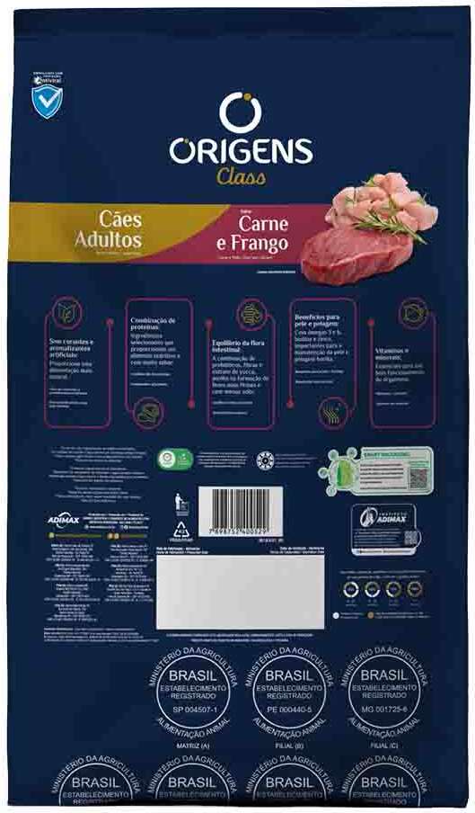 Ração Seca Origens Class Carne e Frango para Cães Adultos - 20Kg