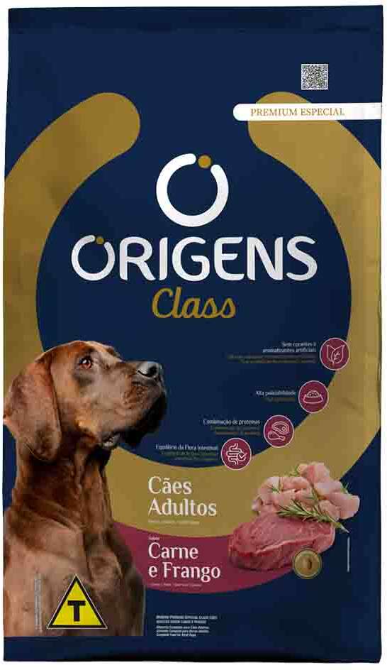 Ração Seca Origens Class Carne e Frango para Cães Adultos - 20Kg