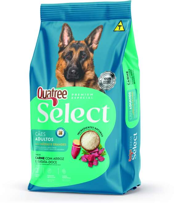 Ração Seca Quatree Select para Cães Adultos Raças Médias e Grandes Sabor Carne Com Arroz e Batata Doce - 20Kg