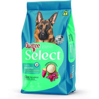 Ração Seca Quatree Select para Cães Adultos Raças Médias e Grandes Sabor Carne Com Arroz e Batata Doce