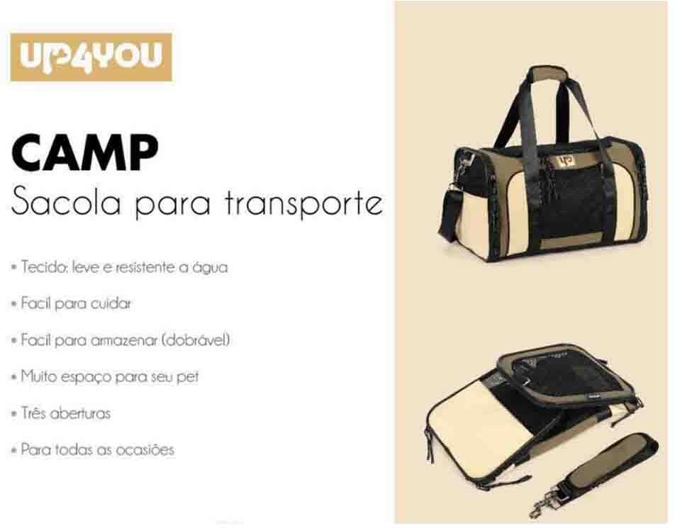 Bolsa de Transporte Abertura Dupla Up4you Camp Bege para Cães e Gatos - Tam. Único
