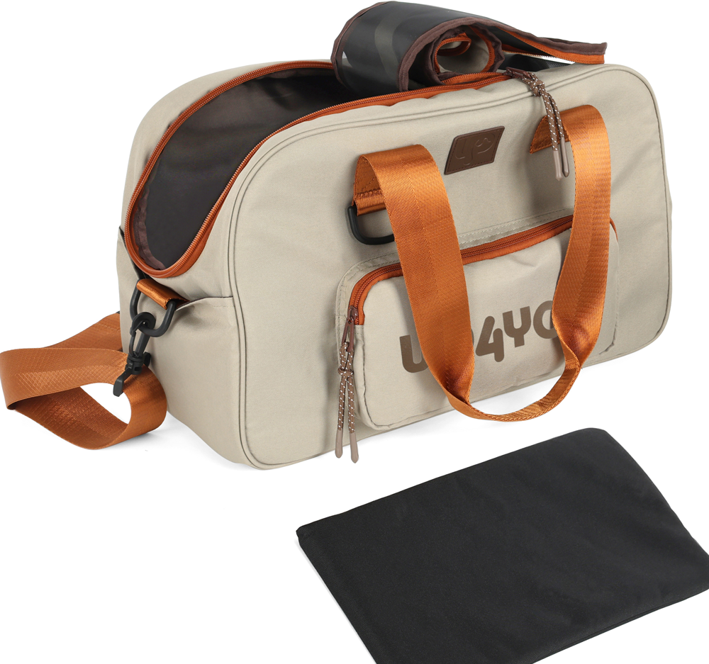 Bolsa de Transporte para Viagens Up4you Plush Bege para Cães e Gatos - Tam. Único