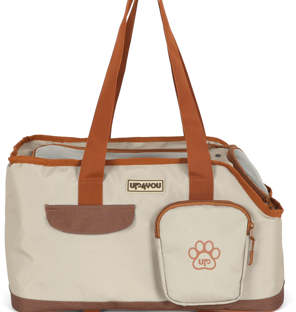 Bolsa de Transporte Pequena Up4you Plush Bege para Cães e Gatos - Tam. Único