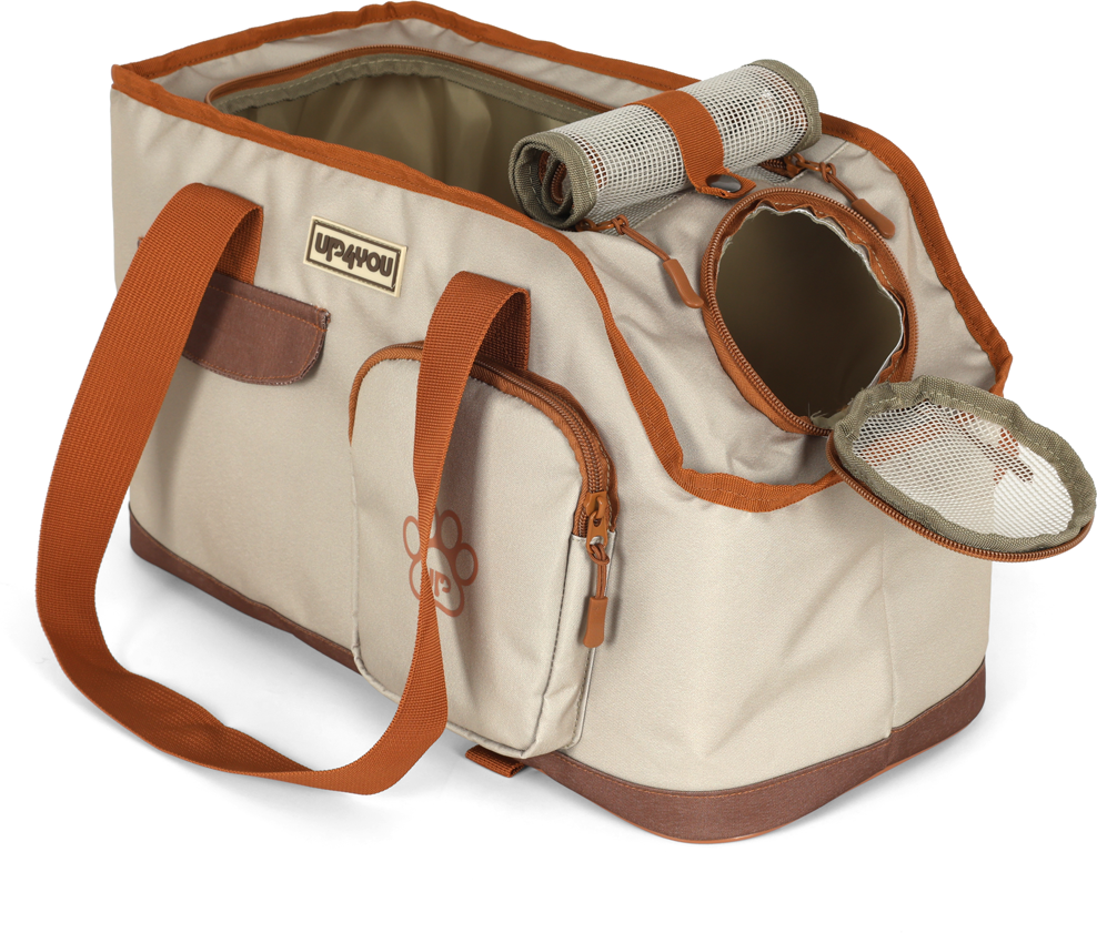 Bolsa de Transporte Pequena Up4you Plush Bege para Cães e Gatos - Tam. Único