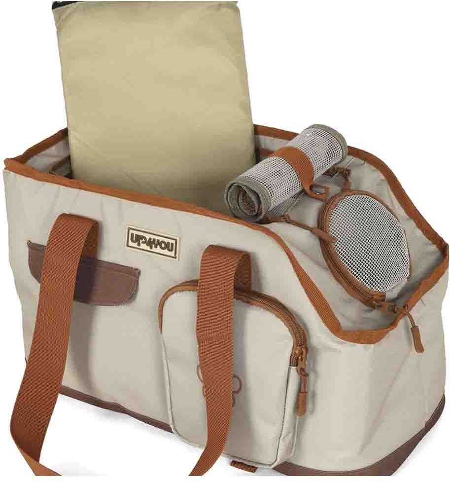 Bolsa de Transporte Pequena Up4you Plush Bege para Cães e Gatos - Tam. Único