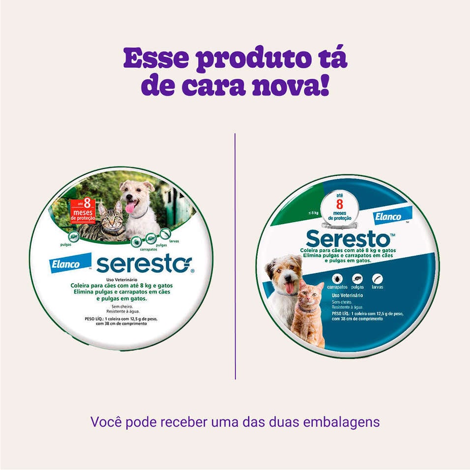 Coleira Antipulgas e Carrapatos Seresto para Cães e Gatos até 8Kg - Tam. P