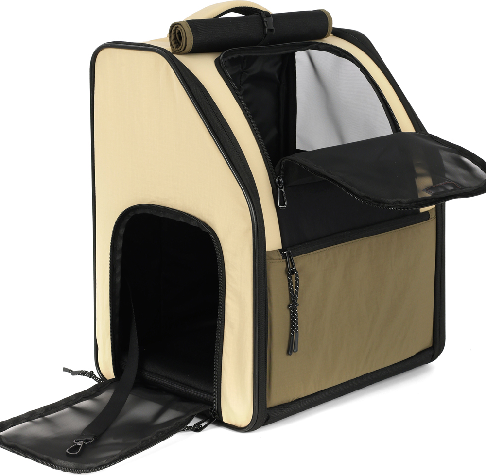 Mochila de Transporte Abertura Dupla Up4you Camp Bege para Cães e Gatos - Tam. Único