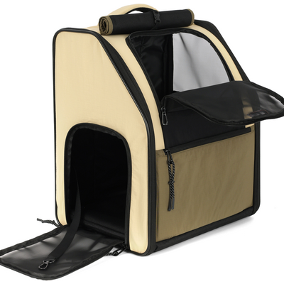 Mochila de Transporte Abertura Dupla Up4you Camp Bege para Cães e Gatos
