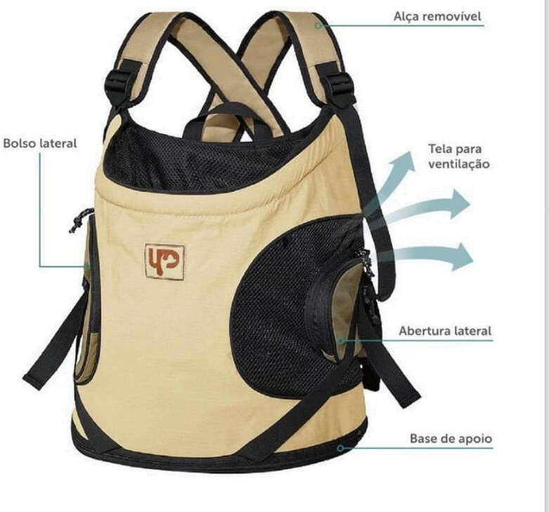 Mochila de Transporte Canguru Up4you Camp Bege para Cães e Gatos - Tam. Único