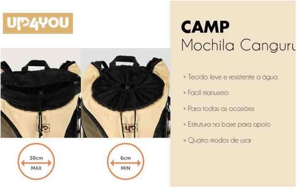 Mochila de Transporte Canguru Up4you Camp Bege para Cães e Gatos - Tam. Único
