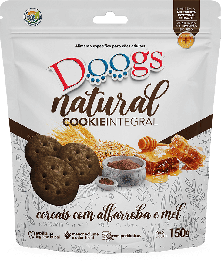 Cookie Doogs Natural Integral para Cães sabor Cereais com Alfarroba e Mel - 150 g
