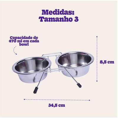 Comedouro e Bebedouro Duplo em Inox com Suporte