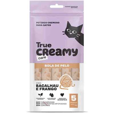 Petisco Cremoso True Creamy Care Bola de Pelo Sabor Bacalhau e Frango para Gatos