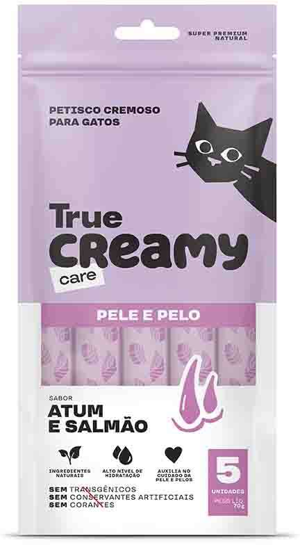Petisco Cremoso True Creamy Care Pele & Pelo Sabor Atum e Salmão para Gatos - 1 Pacote (5 Unidades)