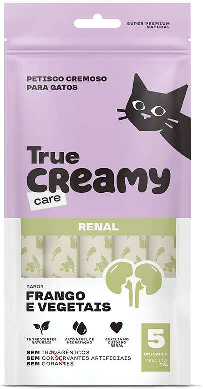 Petisco Cremoso True Creamy Care Renal Sabor Frango e Vegetais para Gatos - 1 Pacote (5 Unidades)