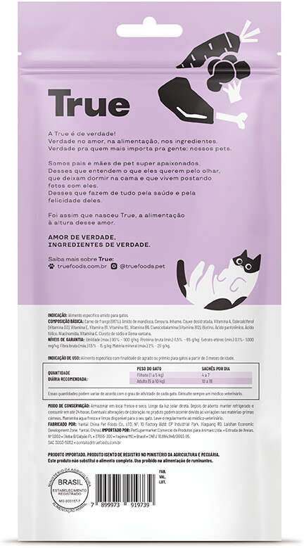 Petisco Cremoso True Creamy Care Renal Sabor Frango e Vegetais para Gatos - 1 Pacote (5 Unidades)