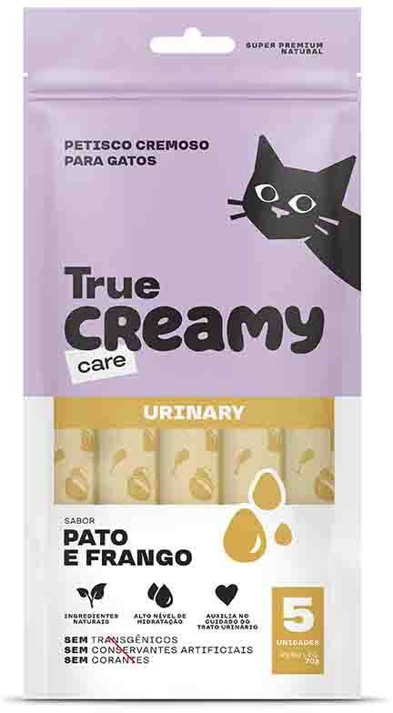 Petisco Cremoso True Creamy Care Urinary Sabor Pato e Frango para Gatos - 1 Pacote (5 Unidades)