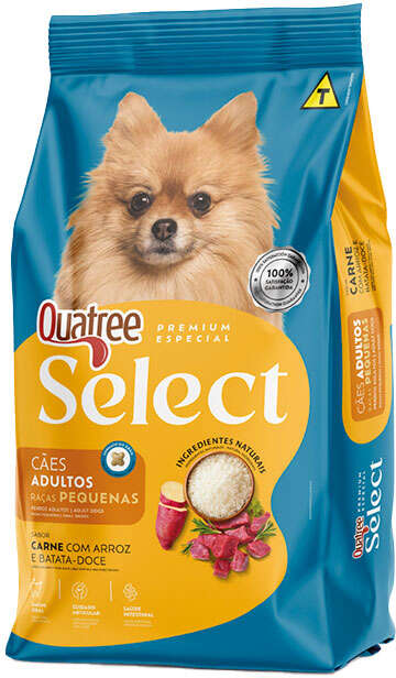 Ração Seca Quatree Select para Cães Adultos Raças Pequenas Sabor Carne Com Arroz e Batata Doce - 10,1Kg