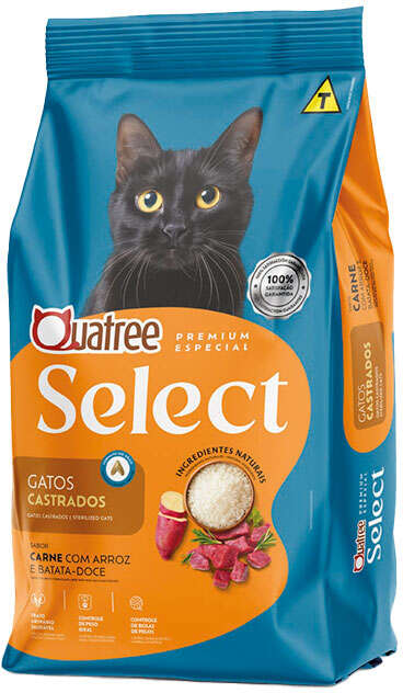 Ração Seca Quatree Select para Gatos Castrados Sabor Carne com Arroz e Batata Doce - 10,1Kg