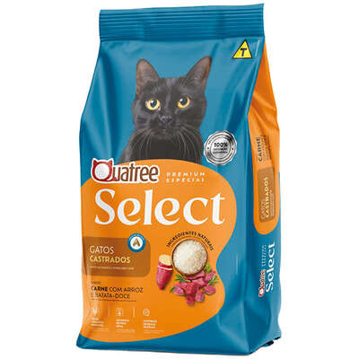 Ração Seca Quatree Select para Gatos Castrados Sabor Carne com Arroz e Batata Doce