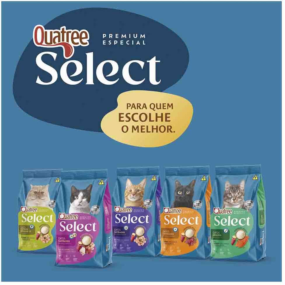 Ração Seca Quatree Select para Gatos Castrados Sabor Mix de Carne com Arroz e Batata Doce - 1Kg