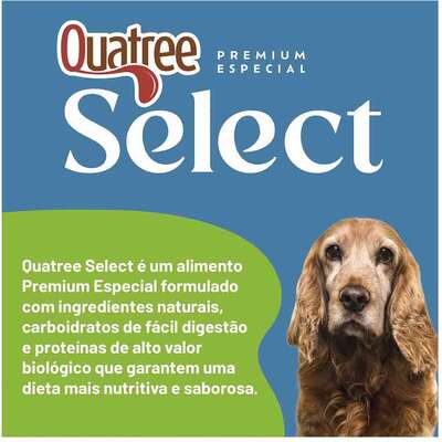Ração Seca Quatree Select para Cães Sênio 7+ Raças Médias e Grandes Sabor Frango com arroz e Batata Doce