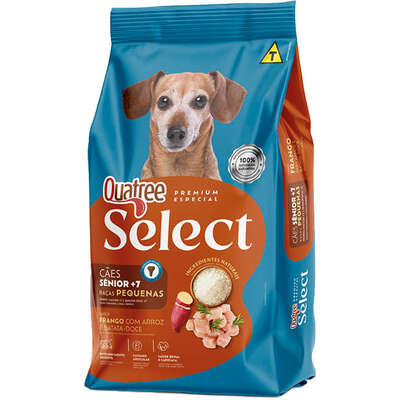 Ração Seca Quatree Select para Cães Sênior +7 Raças Pequenas Sabor Frango com Arroz e Batata Doce