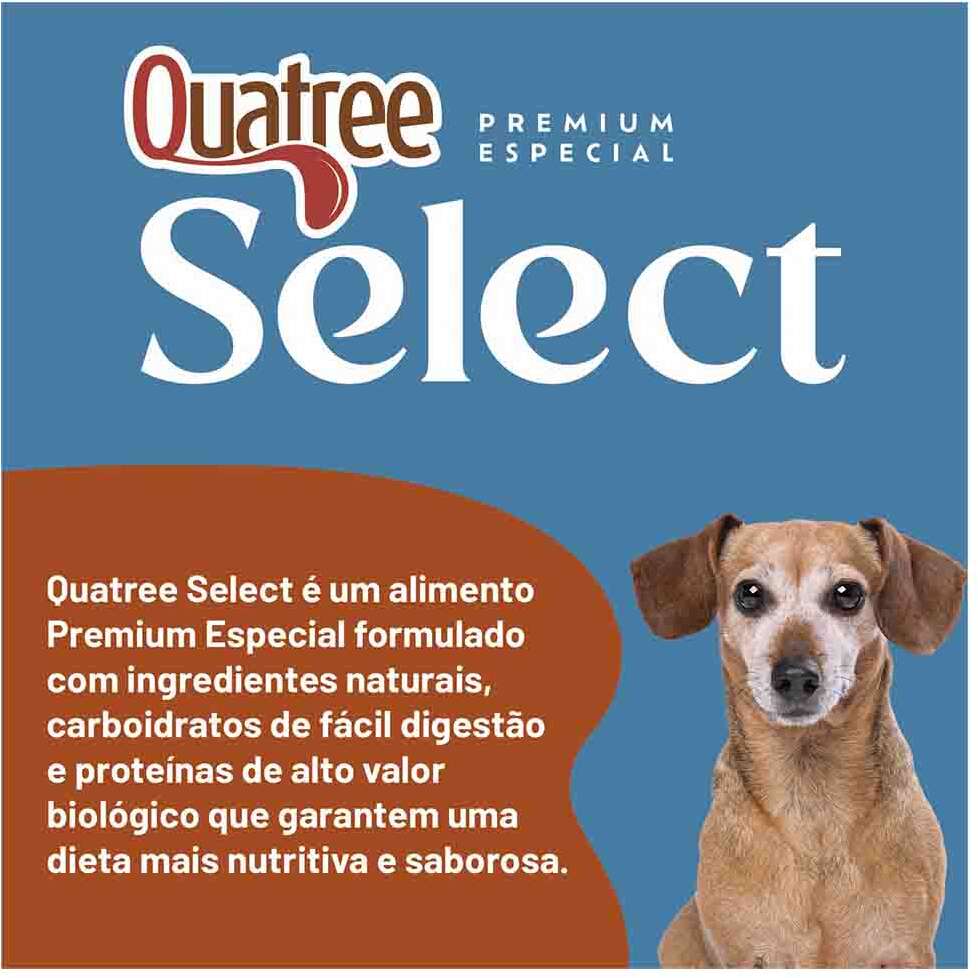 Ração Seca Quatree Select para Cães Sênior +7 Raças Pequenas Sabor Frango com Arroz e Batata Doce - 10,1Kg