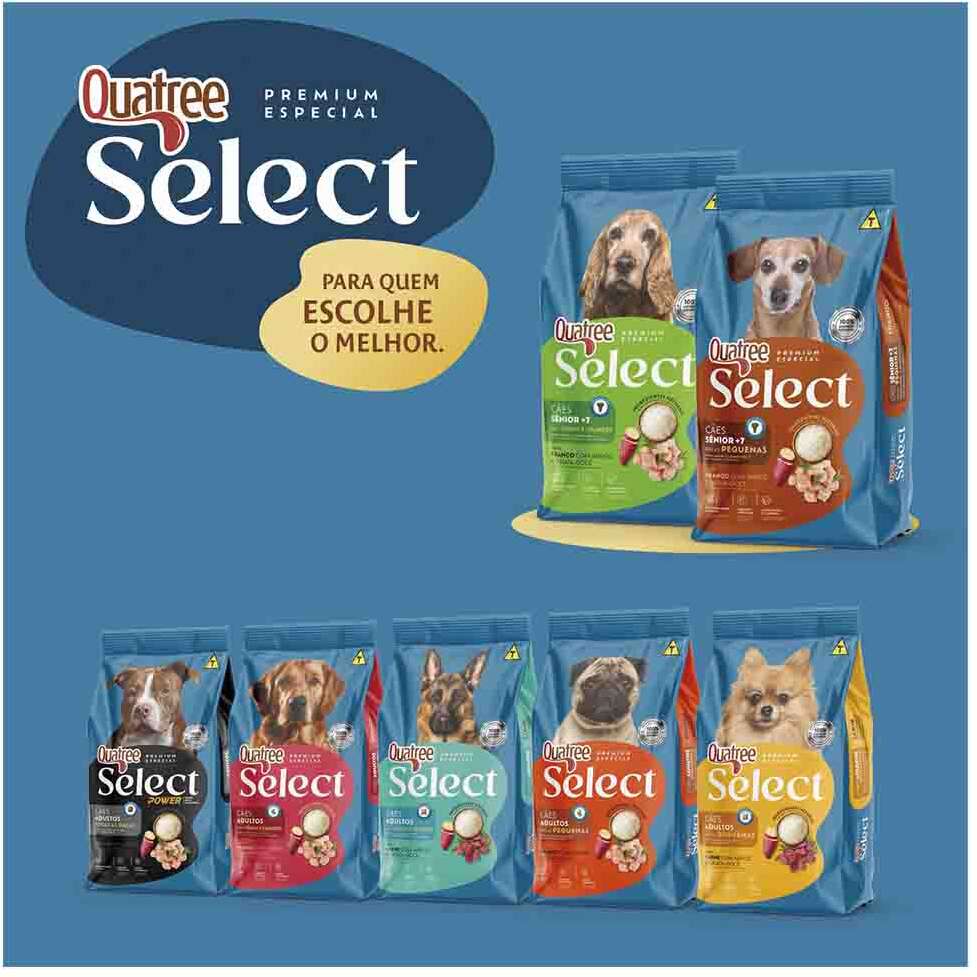 Ração Seca Quatree Select para Cães Sênior +7 Raças Pequenas Sabor Frango com Arroz e Batata Doce - 10,1Kg