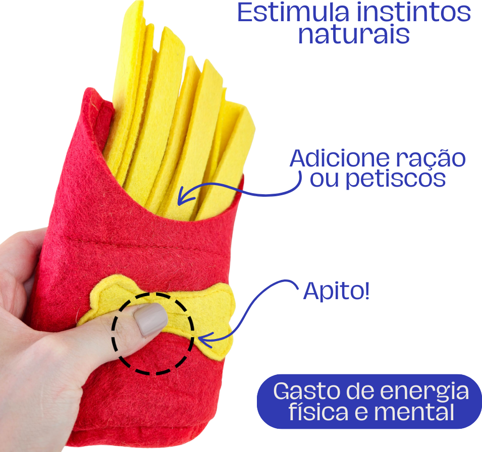 Brinquedo Interativo Batata Frita Fuzzie Recheável para Cães e Gatos - Tam. Único