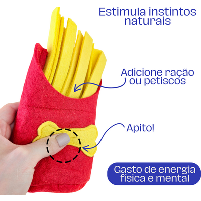 Brinquedo Interativo Batata Frita Fuzzie Recheável para Cães e Gatos”