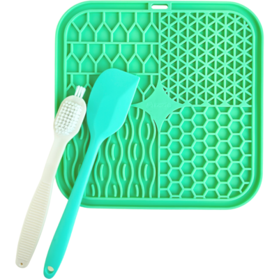 Brinquedo Interativo Tapete de Lamber Kit Fuzzie Verde para Cães e Gatos
