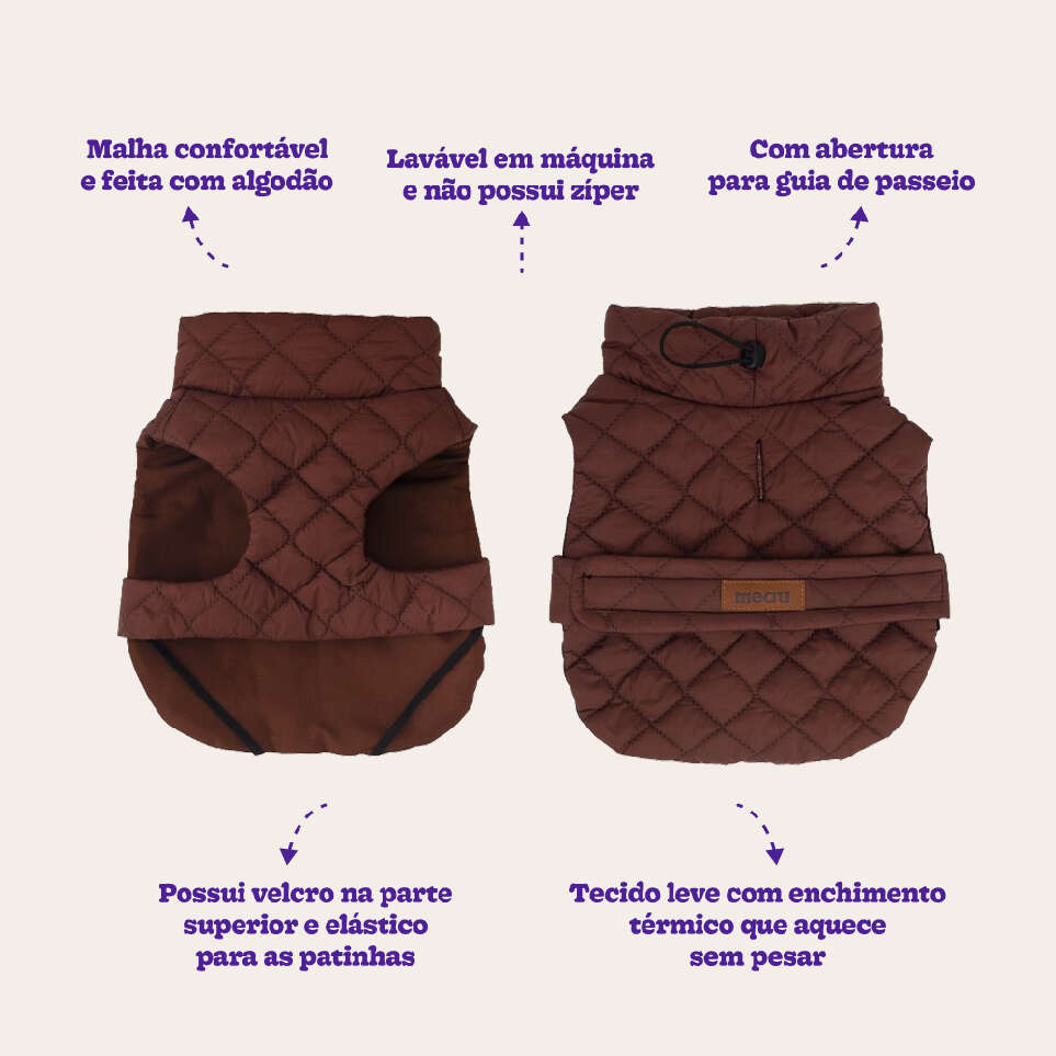 Jaqueta Meau Puffer Matelassê com Velcro Marrom - Tam. 04