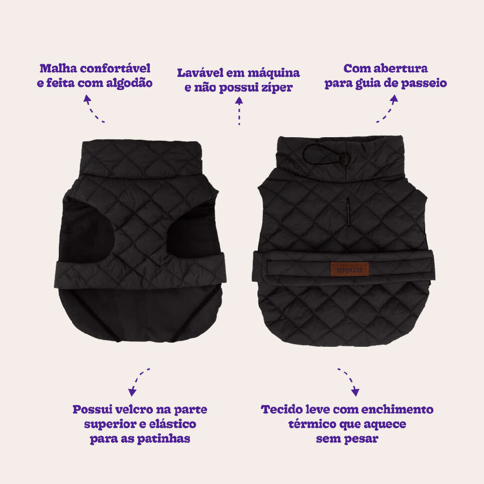 Jaqueta Meau Puffer Matelassê com Velcro Preto - Tam. 05