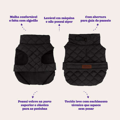 “Jaqueta Meau Puffer Matelassê com Velcro Preto”
