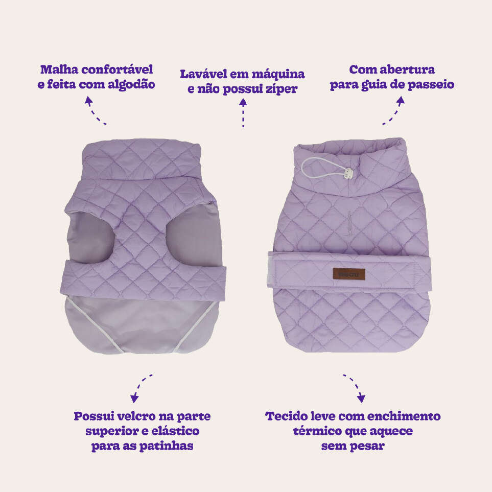 Jaqueta Meau Puffer Matelassê com Velcro Lilás - Tam. 04