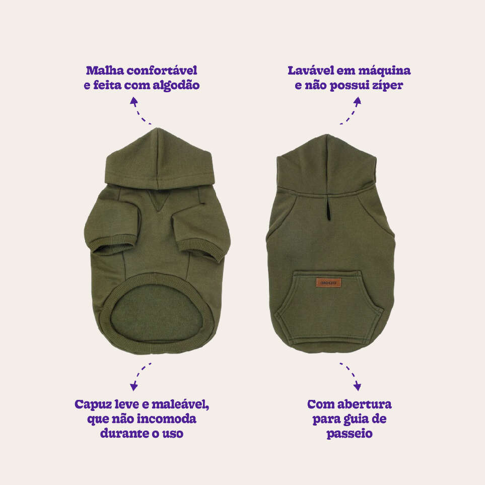 Moletom com Capuz Meau Verde Militar - Tam. 06