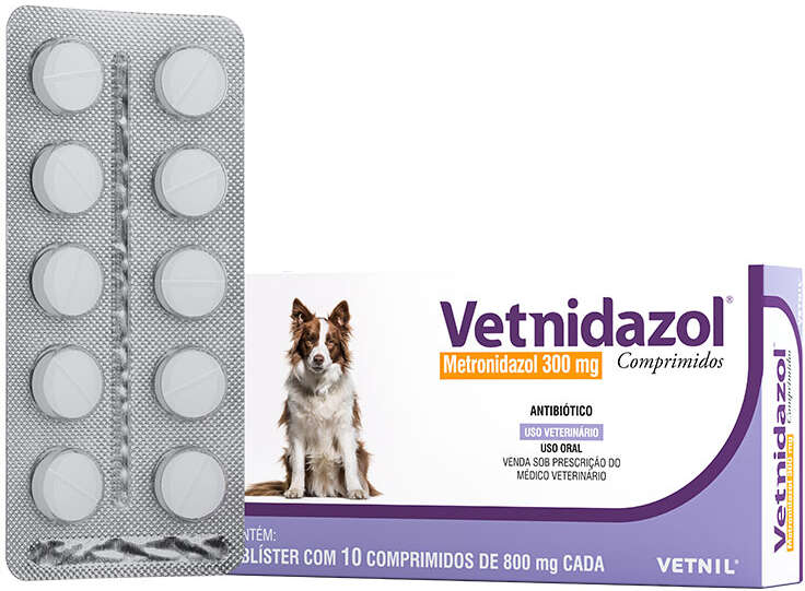 Antibiótico Vetnil Vetnidazol 300 mg para Cães e Gatos - 10 Comprimidos