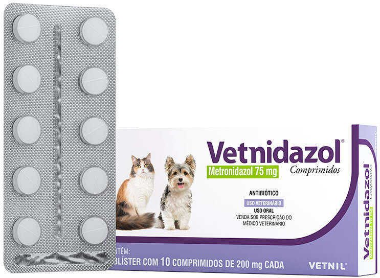 Antibiótico Vetnil Vetnidazol 75 mg para Cães e Gatos - 10 Comprimidos