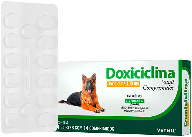 Antibiótico Vetnil Doxiciclina 100 mg para Cães e Gatos - 14 Comprimidos