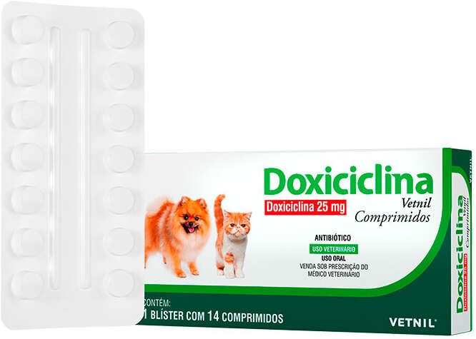 Antibiótico Vetnil Doxiciclina 25 mg para Cães e Gatos - 14 Comprimidos