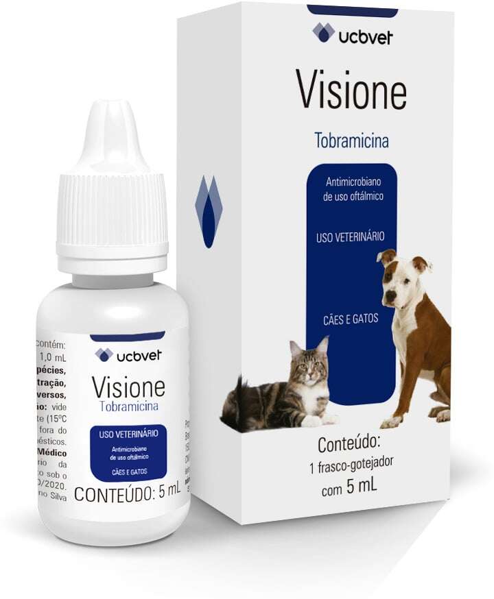 Antimicrobiano UCBVET Visone de Uso Oftalmológico para Cães e Gatos - 5 mL