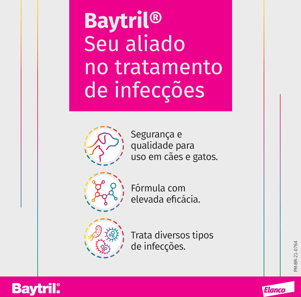 Antibiótico Elanco Baytril Flavour 50 mg para Cães e Gatos de até 10Kg - 10 Comprimidos