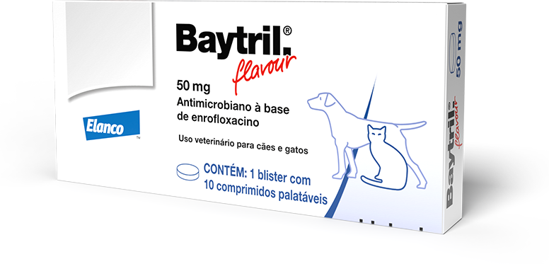Antibiótico Elanco Baytril Flavour 50 mg para Cães e Gatos de até 10Kg - 10 Comprimidos
