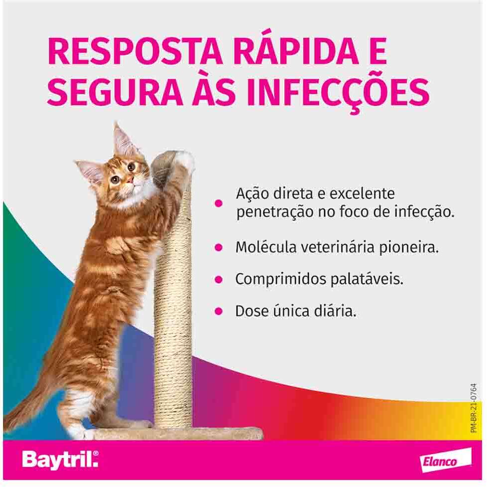 Antibiótico Elanco Baytril Flavour 50 mg para Cães e Gatos de até 10Kg - 10 Comprimidos