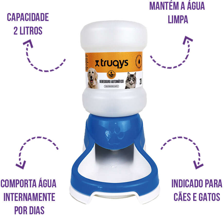 Bebedouro Automático Truqys Pets Azul com Galão - 2 Litros