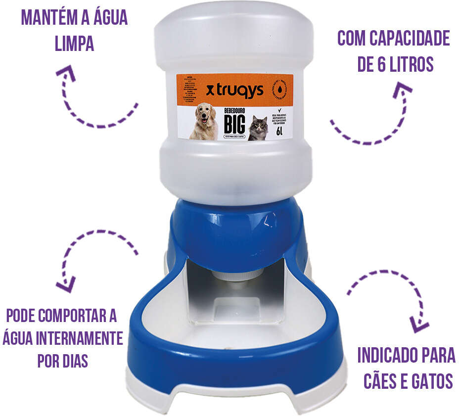 Bebedouro Automático Truqys Pets Azul com Galão - 6 Litros