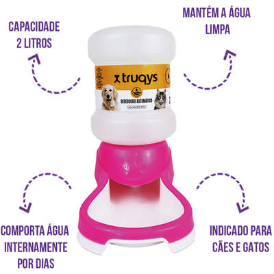 Bebedouro Automático Truqys Pets Rosa com Galão